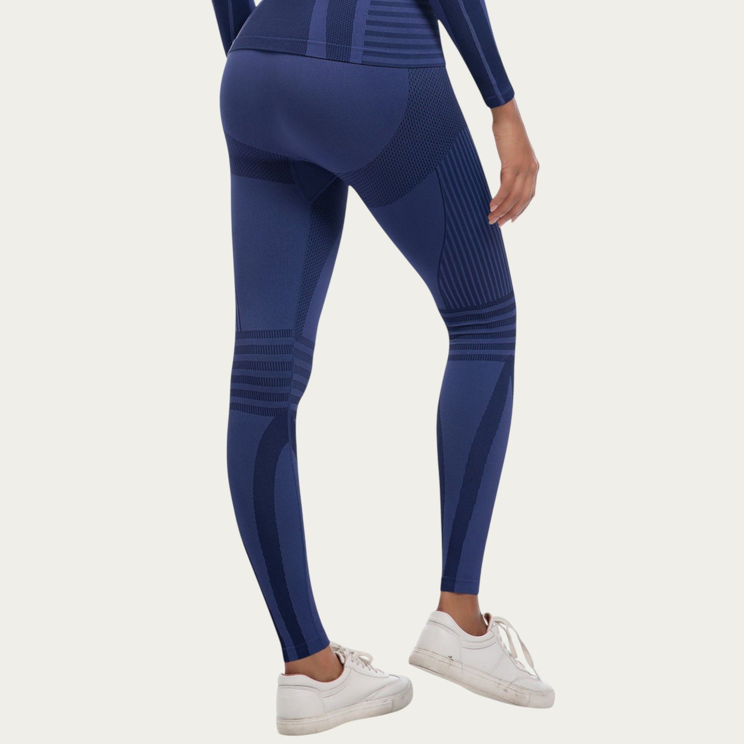 Seamless High Waist Ribbed Leggings with Sculpting Contour Panels and Compression Fit