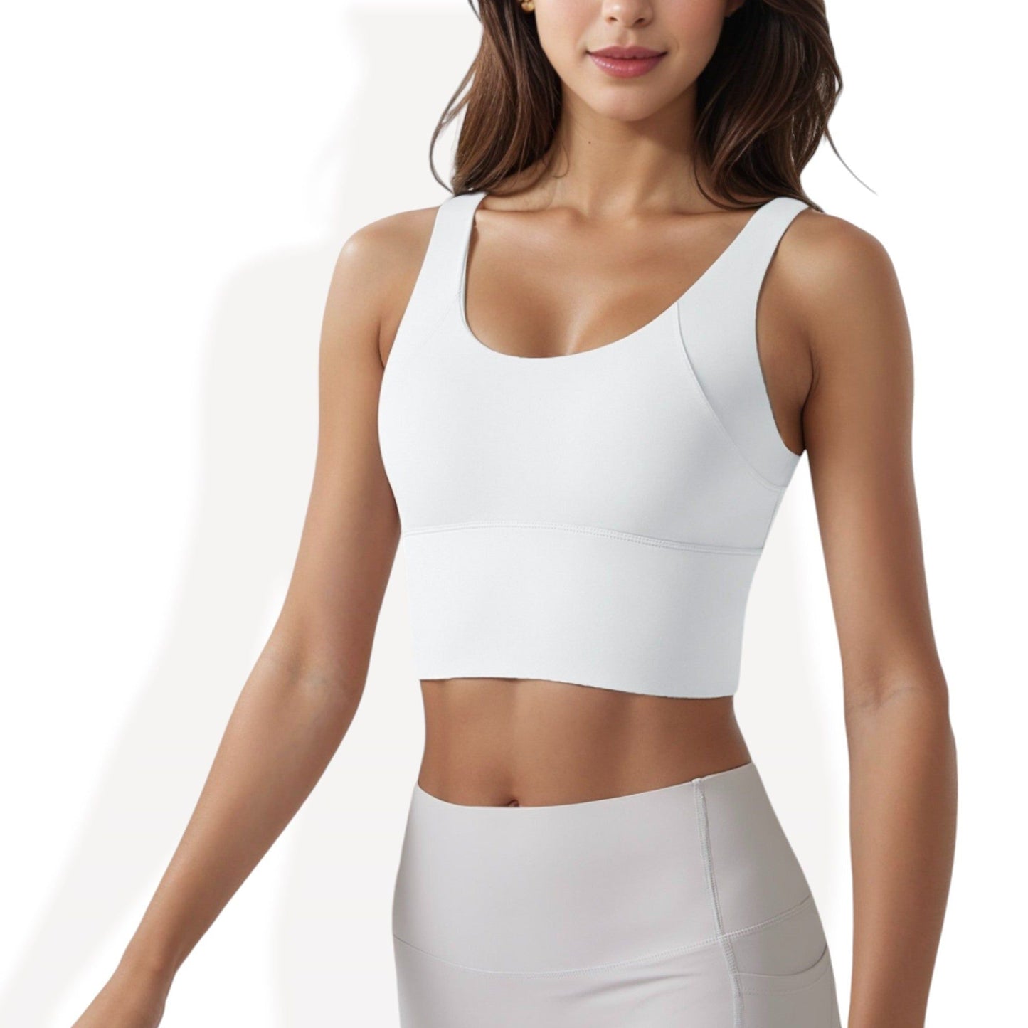 Longline Sports Bra with Wide Straps and Scoop Neck