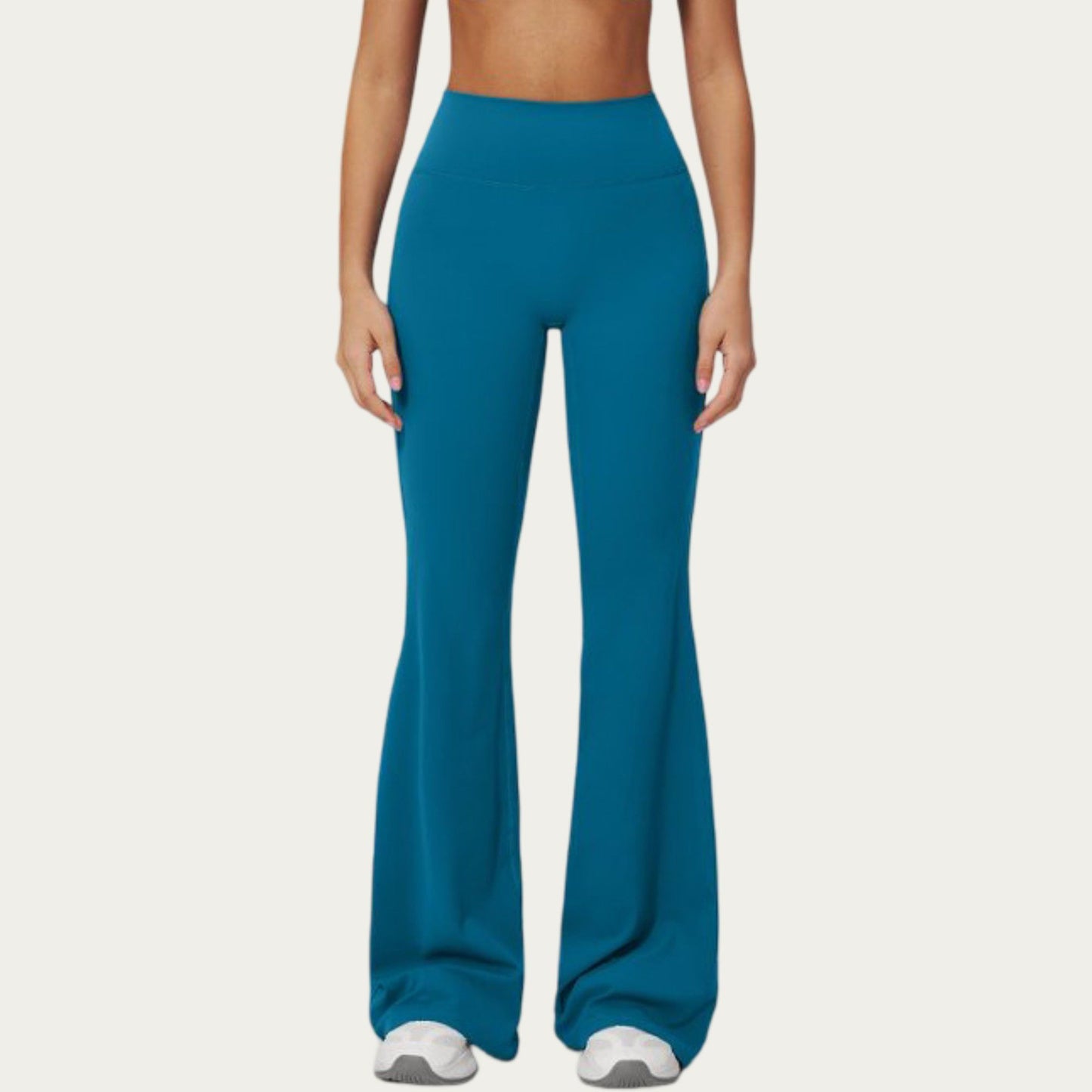 High Waist Flare Yoga Pants with Wide Leg Stretch Fit and Seam Detail