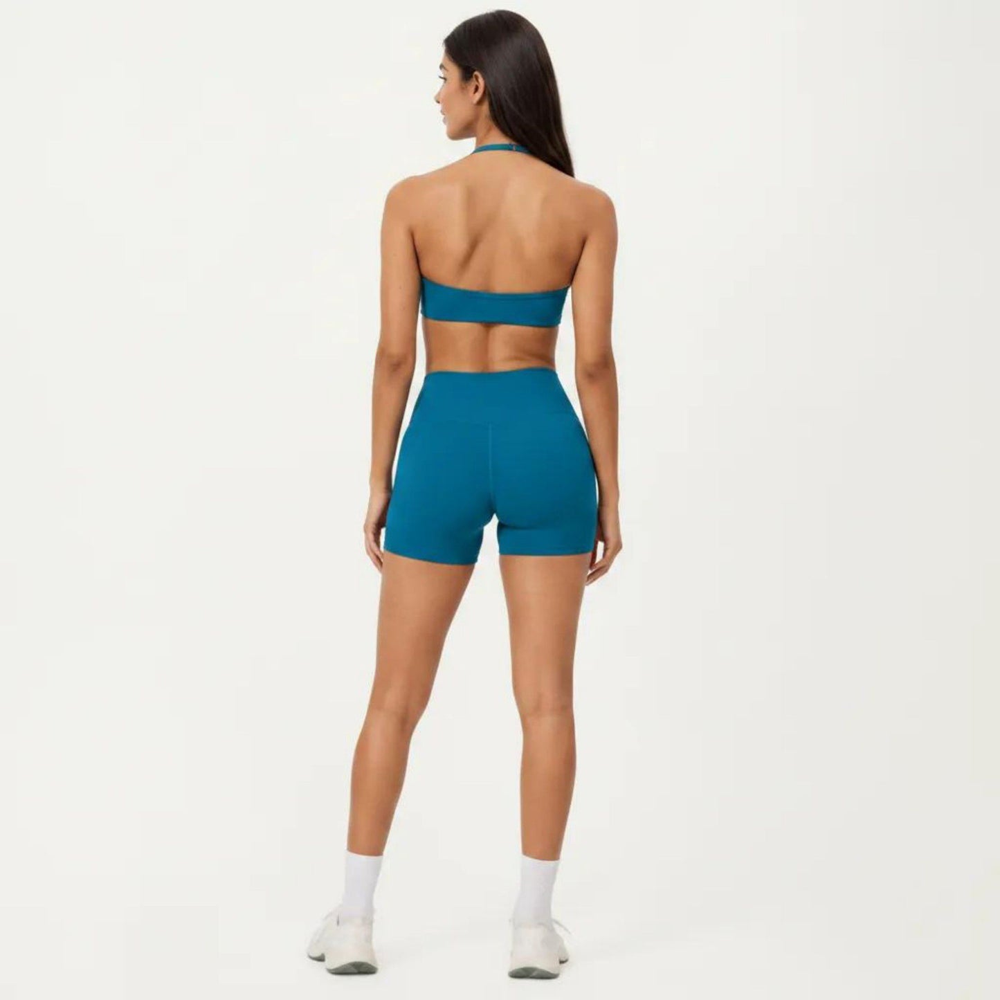 Halter Sports Bra with Open Back and Smooth Stretch Athletic Fit