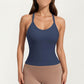 Fitted Strappy Back Tank Top with Scoop Neck and Cross Back Design
