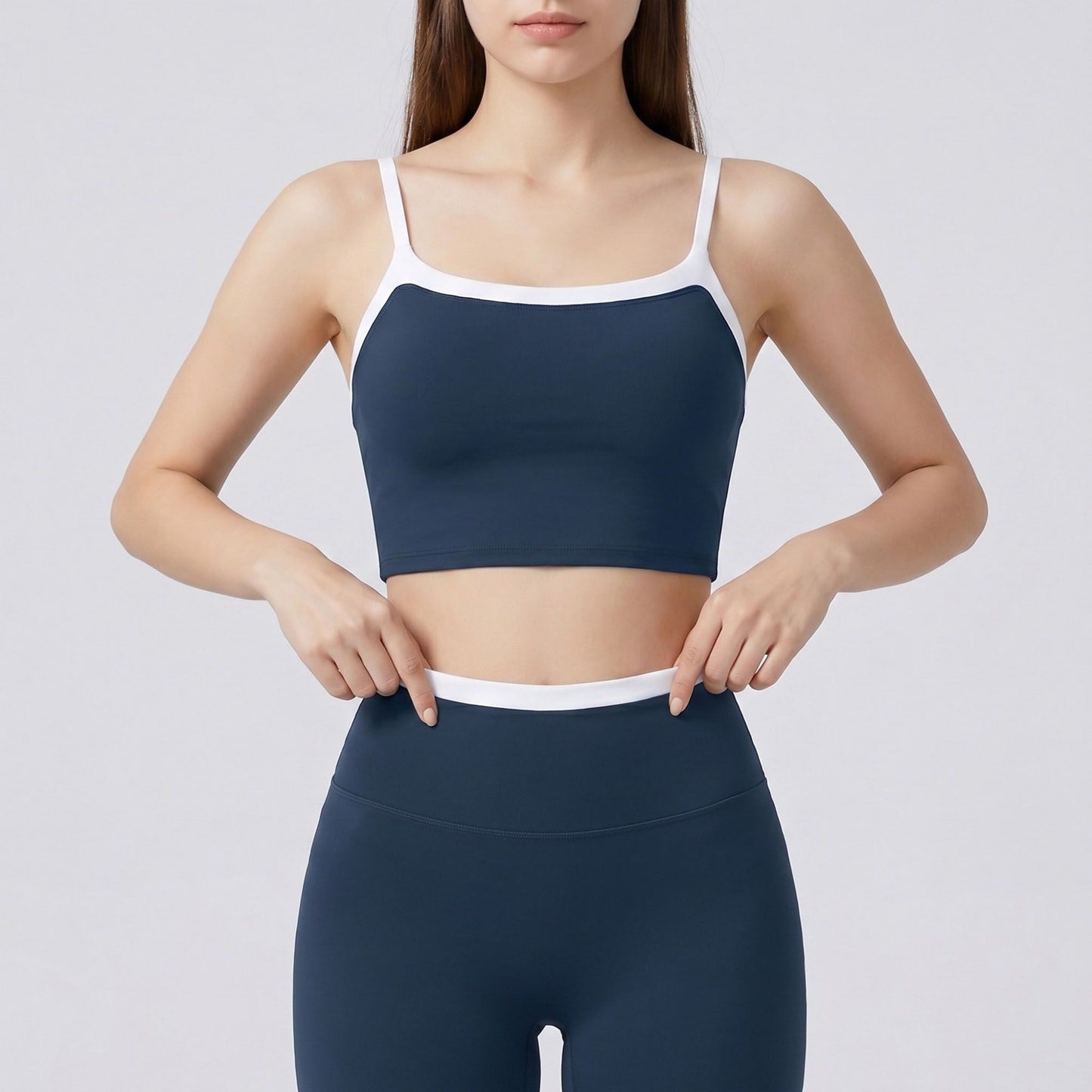 Padded Sleeveless Longline Sports Bra Tank Top Scoop Neck Workout Yoga Crop Top