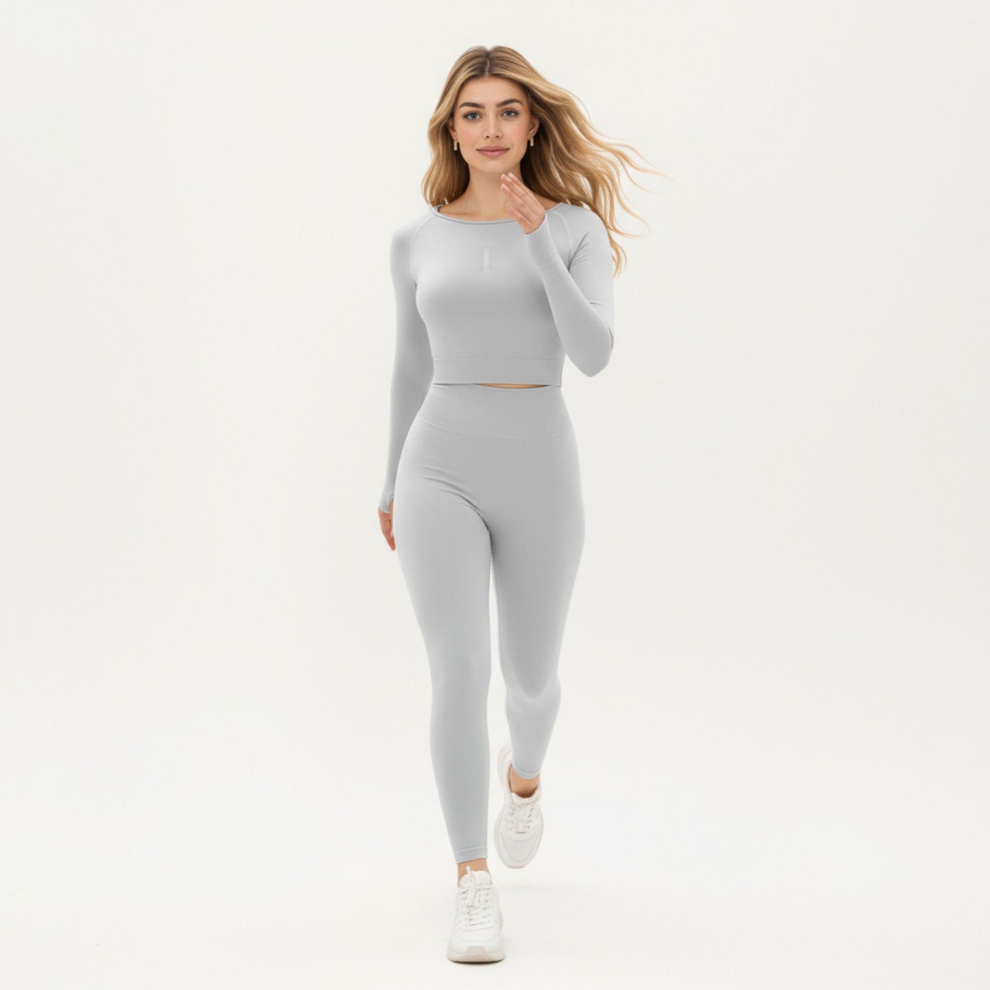 Seamless Long Sleeve Cropped Top with Thumbhole Cuffs and Fitted Waistband