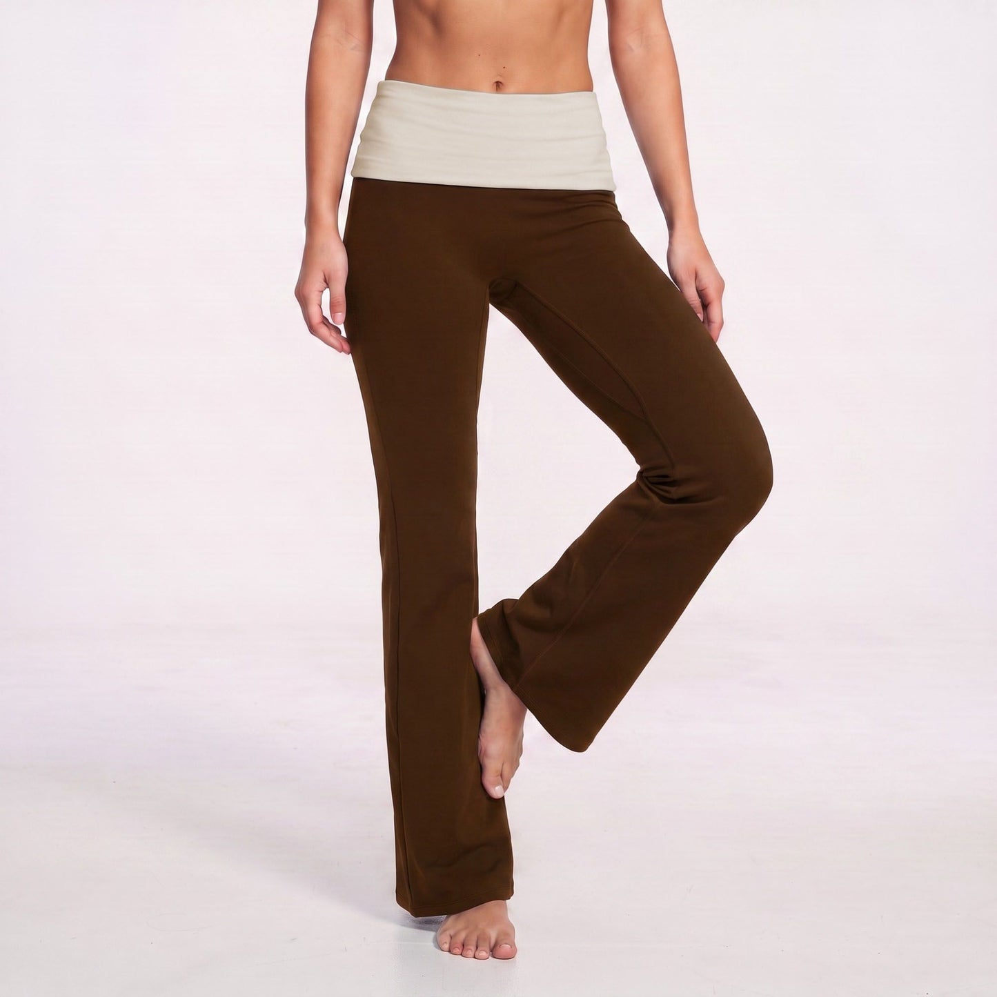 Foldover Waist Flare Yoga Pants Stretch Workout Pants