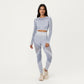 Long Sleeve Seamless Crop Top with Ribbed Texture and Contour Panels