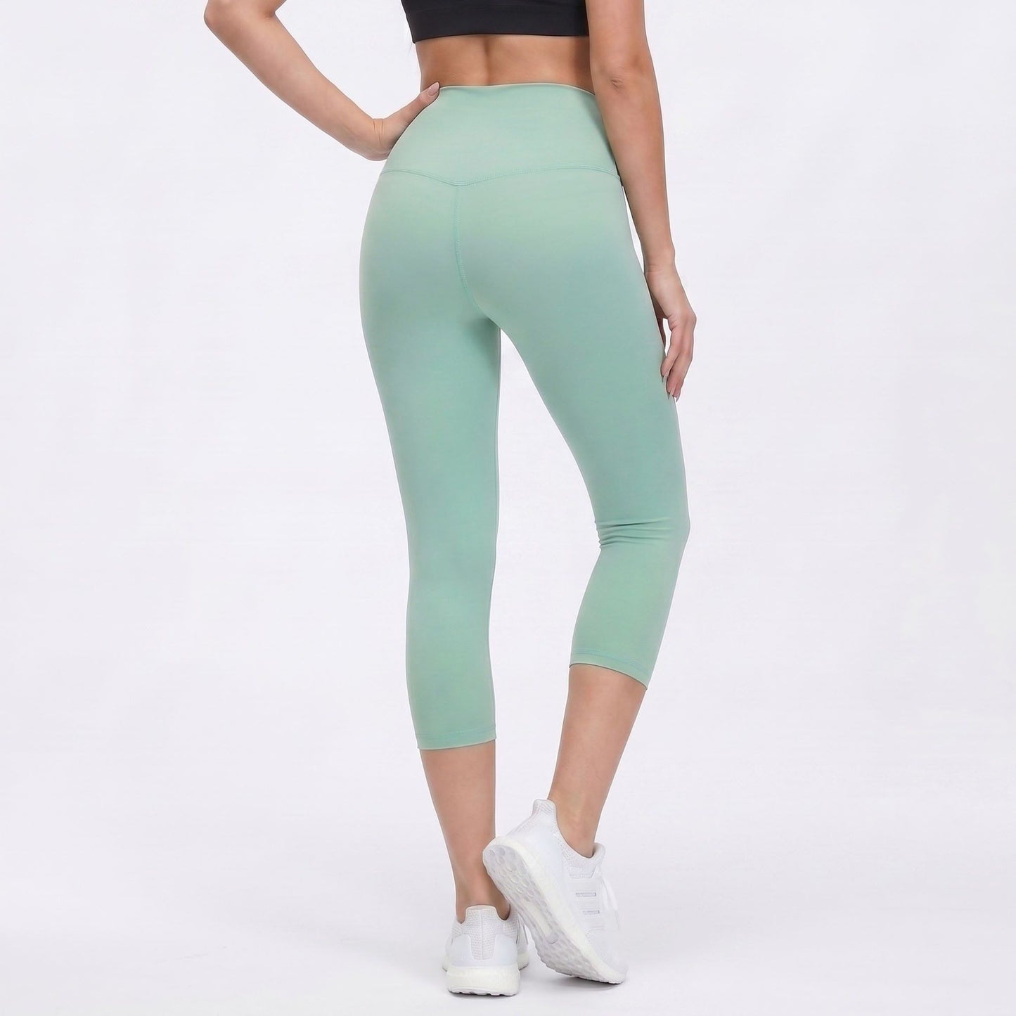 High Waist Capri Leggings with Wide Waistband Smooth Stretch Fit and Pull On Activewear Design