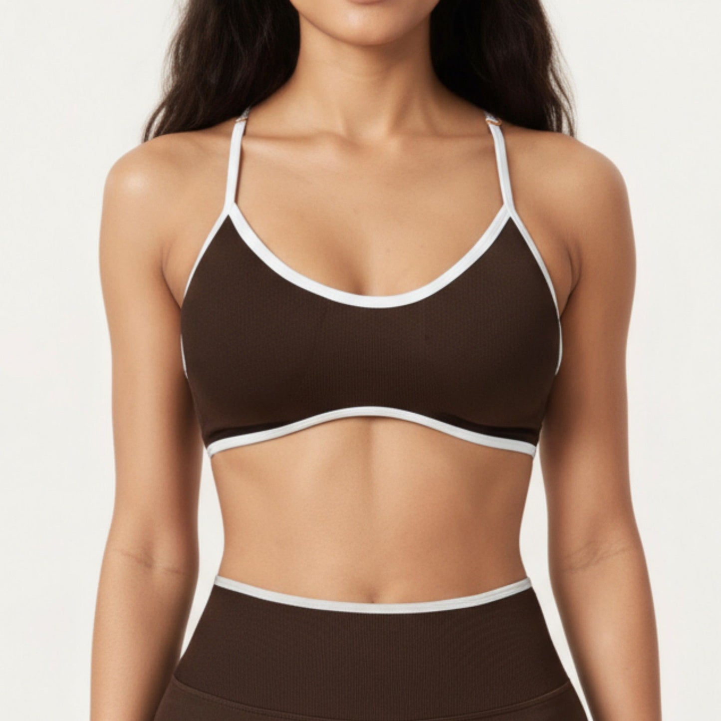 Contrast Trim Scoop Neck Sports Bra with Adjustable Spaghetti Straps