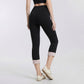 High Waist Capri Leggings with Folded Cuff Hem Wide Waistband Smooth Stretch Yoga Pants