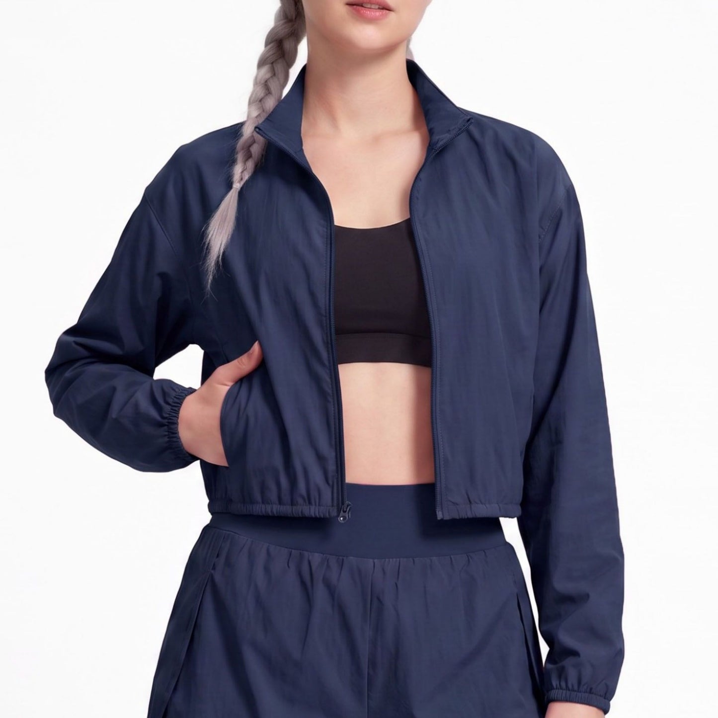 Cropped Full Zip Workout Jacket Lightweight Active Layer