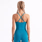 V Neck Cropped Active Tank Top with Adjustable Crisscross Back Straps for Gym Workouts