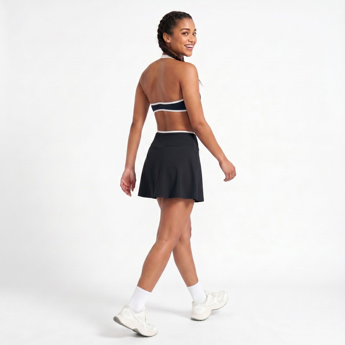 Padded Halter Sports Bra Tank Top Contrast Trim Workout Yoga Crop Top