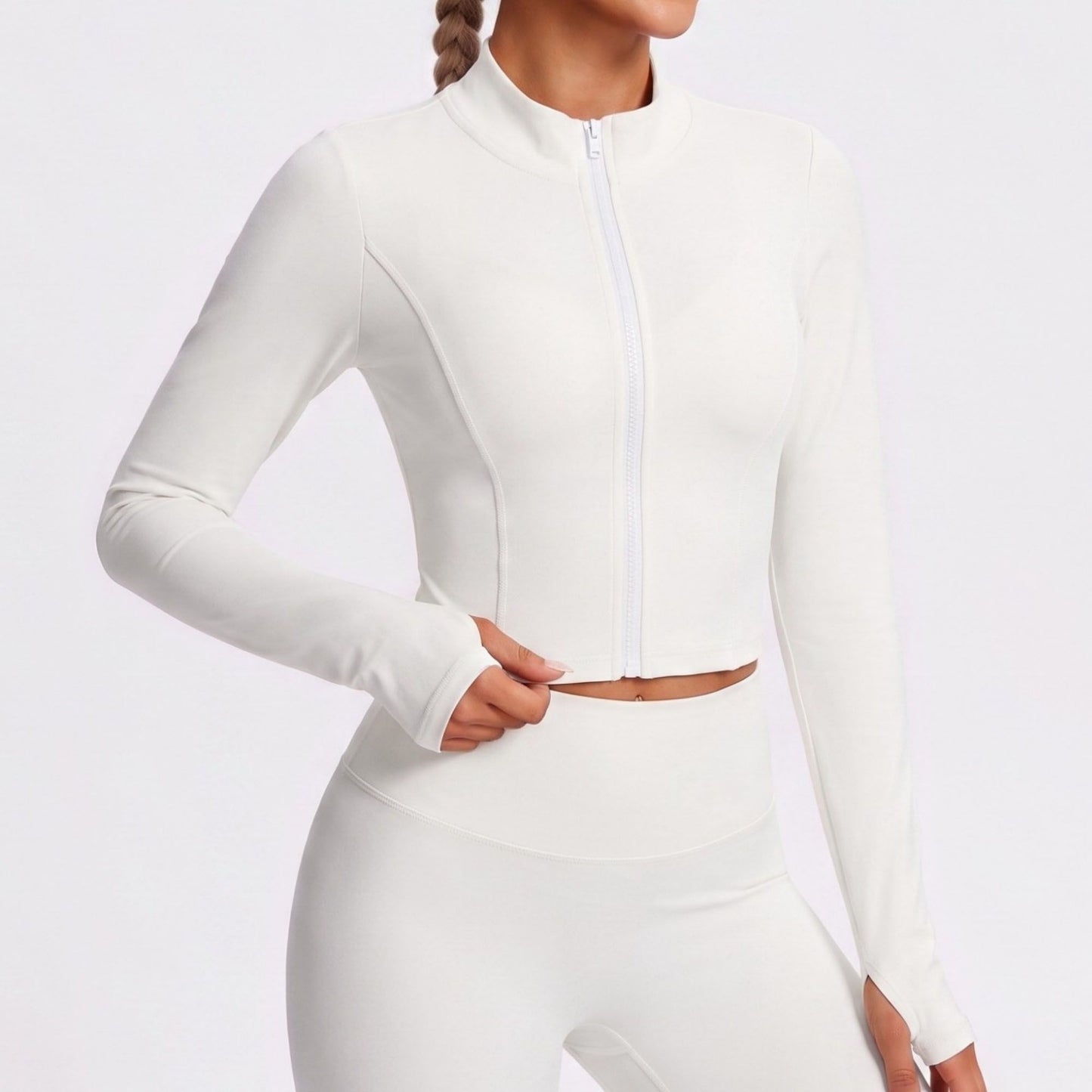 Cropped Full Zip Workout Jacket with Thumbholes