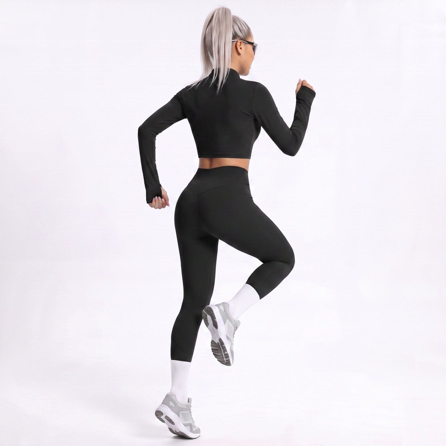 Cropped Full Zip Workout Jacket with Thumbholes