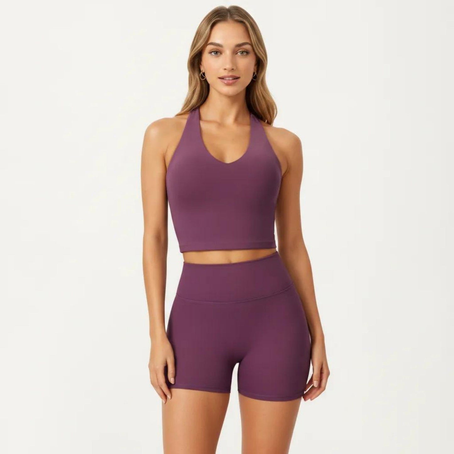 High Neck Longline Sports Bra with Open Back and Cropped Active Fit