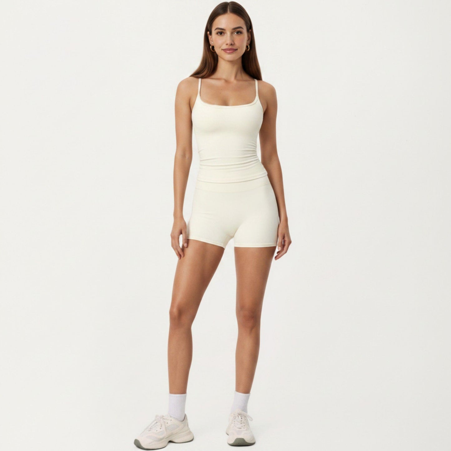 Spaghetti Strap Active Cami Top with Square Neck and Smooth Stretch Fit