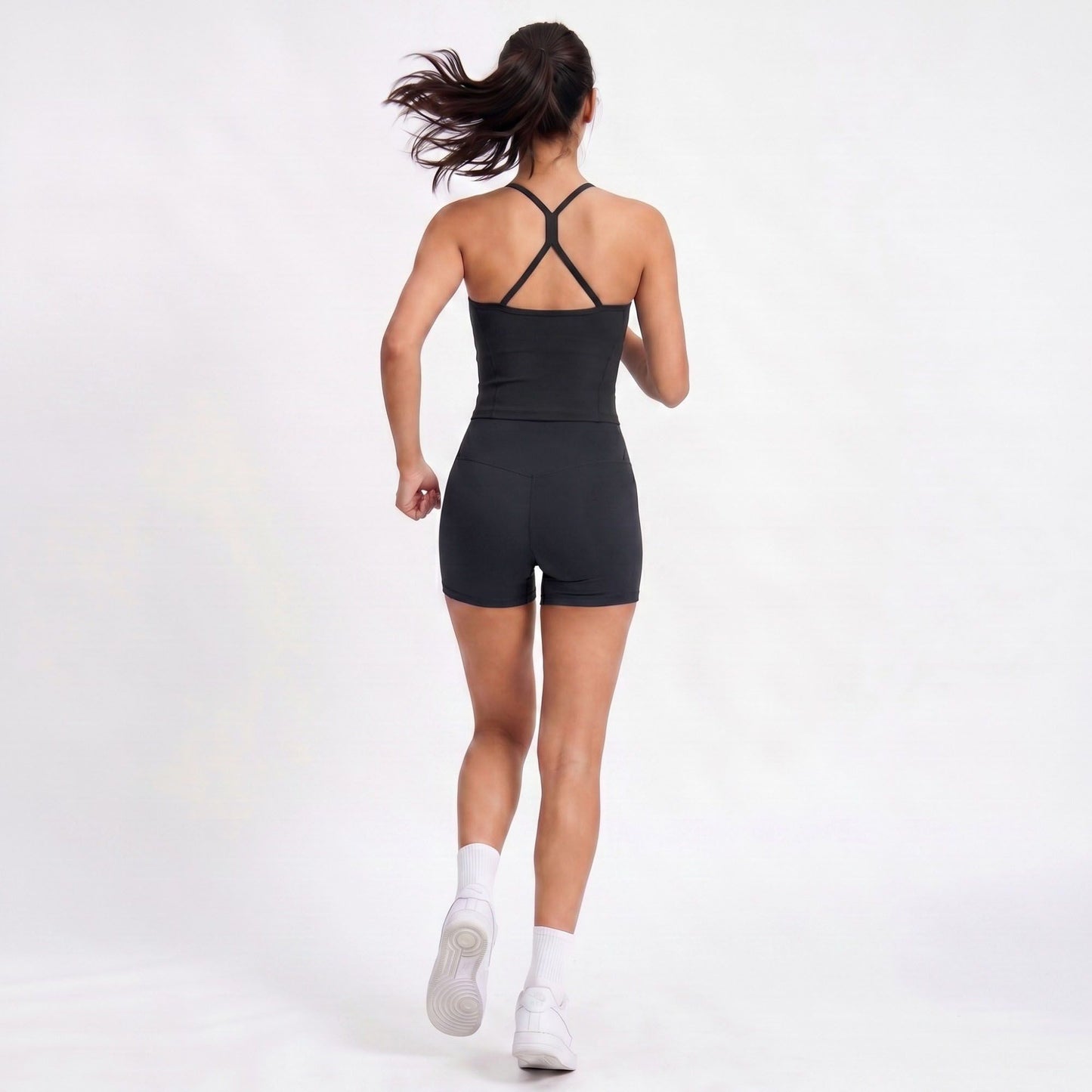 Padded Crisscross Back Longline Sports Bra Tank Top Scoop Neck Workout Yoga Crop Top