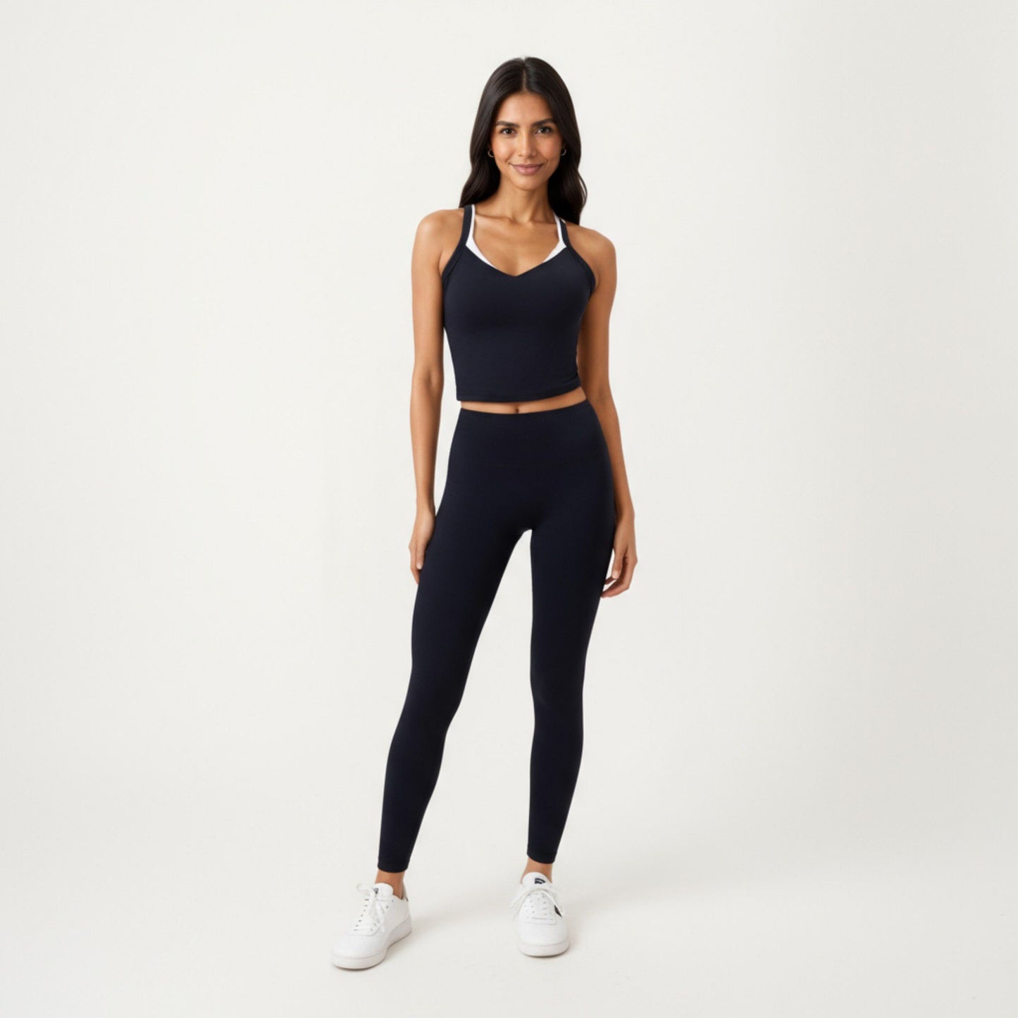 V-Neck Cropped Active Tank Top with Double Shoulder Straps