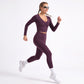 V Neck Long Sleeve Workout Crop Top Fitted Active Shirt