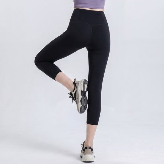 High Waist Capri Leggings with Wide Waistband Smooth Stretch Pull On Yoga Active Pants