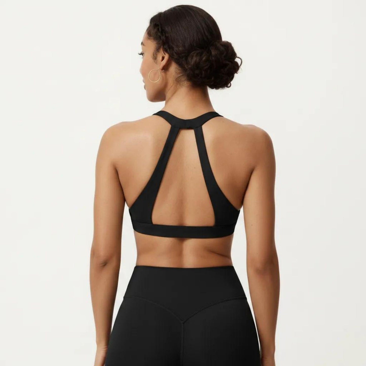 Racerback Sports Bra with Scoop Neck and Open Back Cutout Design