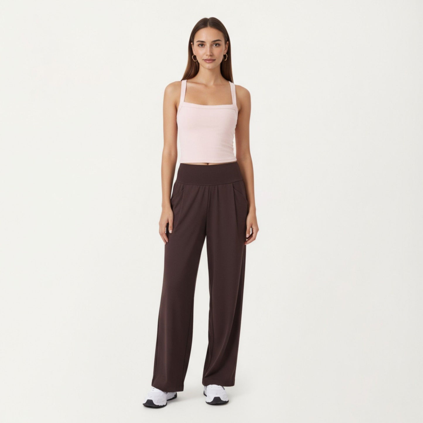 High Waist Wide Leg Sweatpants with Side Pockets and Smooth Stretch Fabric