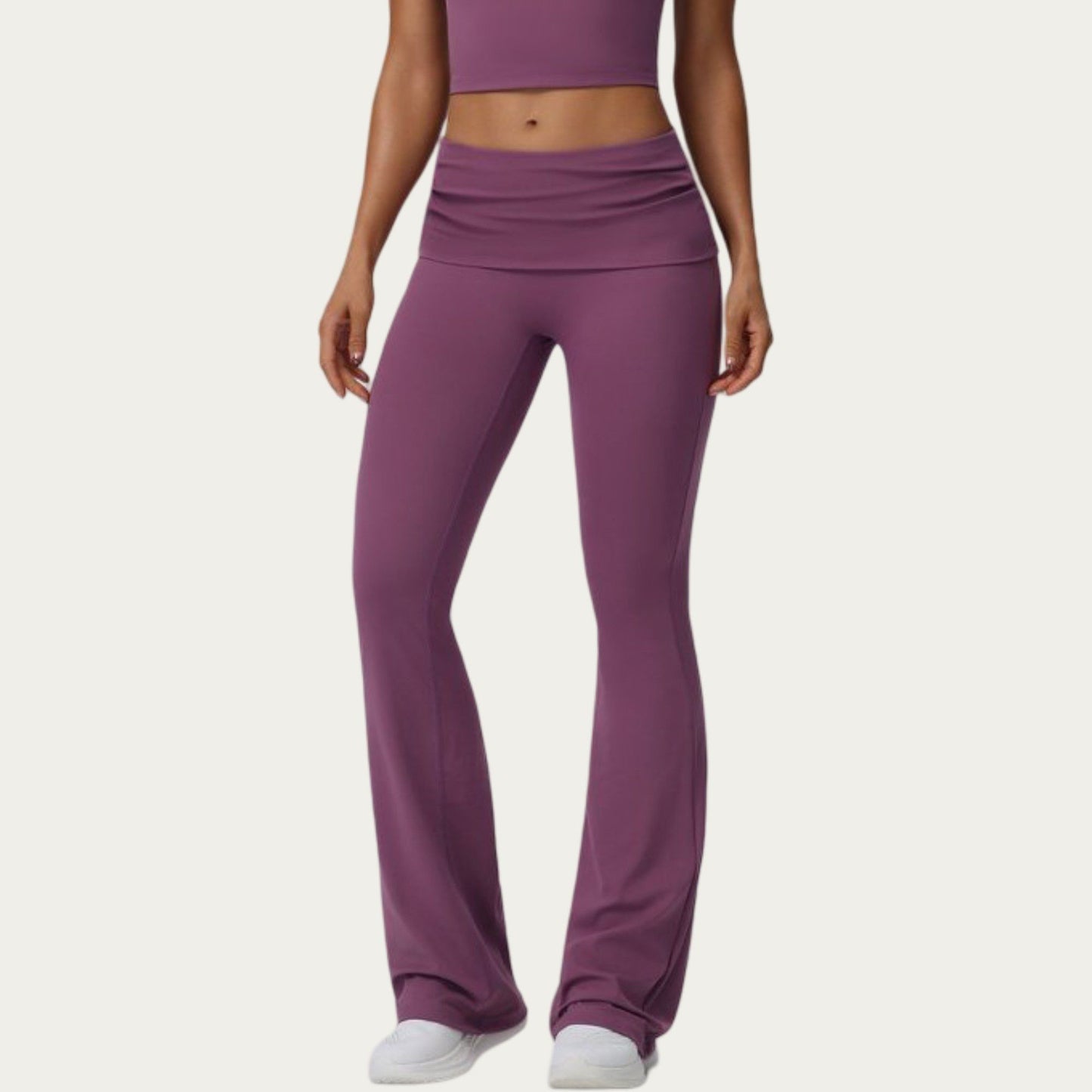 Foldover Waist Flare Leggings with Smooth Stretch Knit Fabric