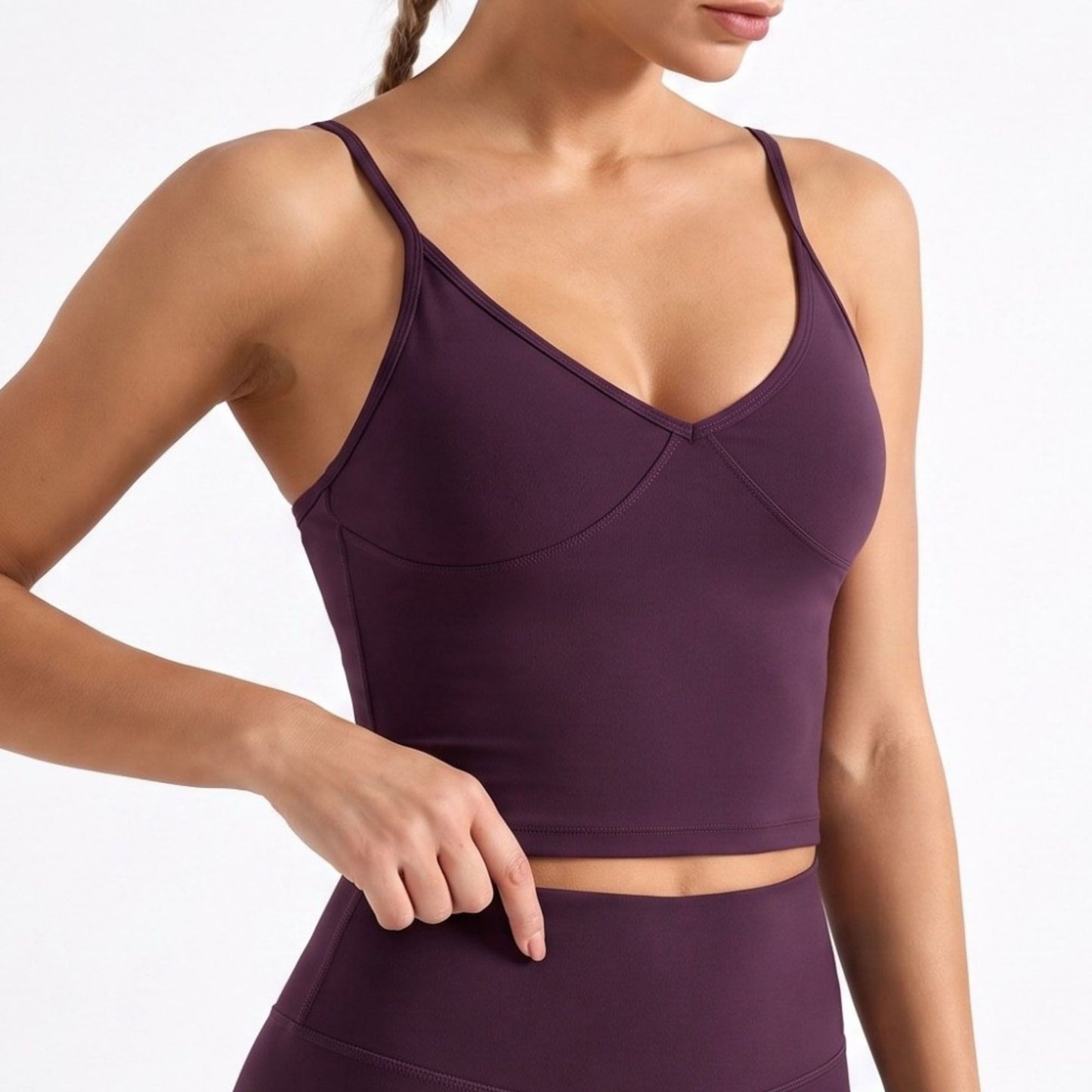 V Neck Longline Sports Bra Adjustable Strap Workout Crop Top