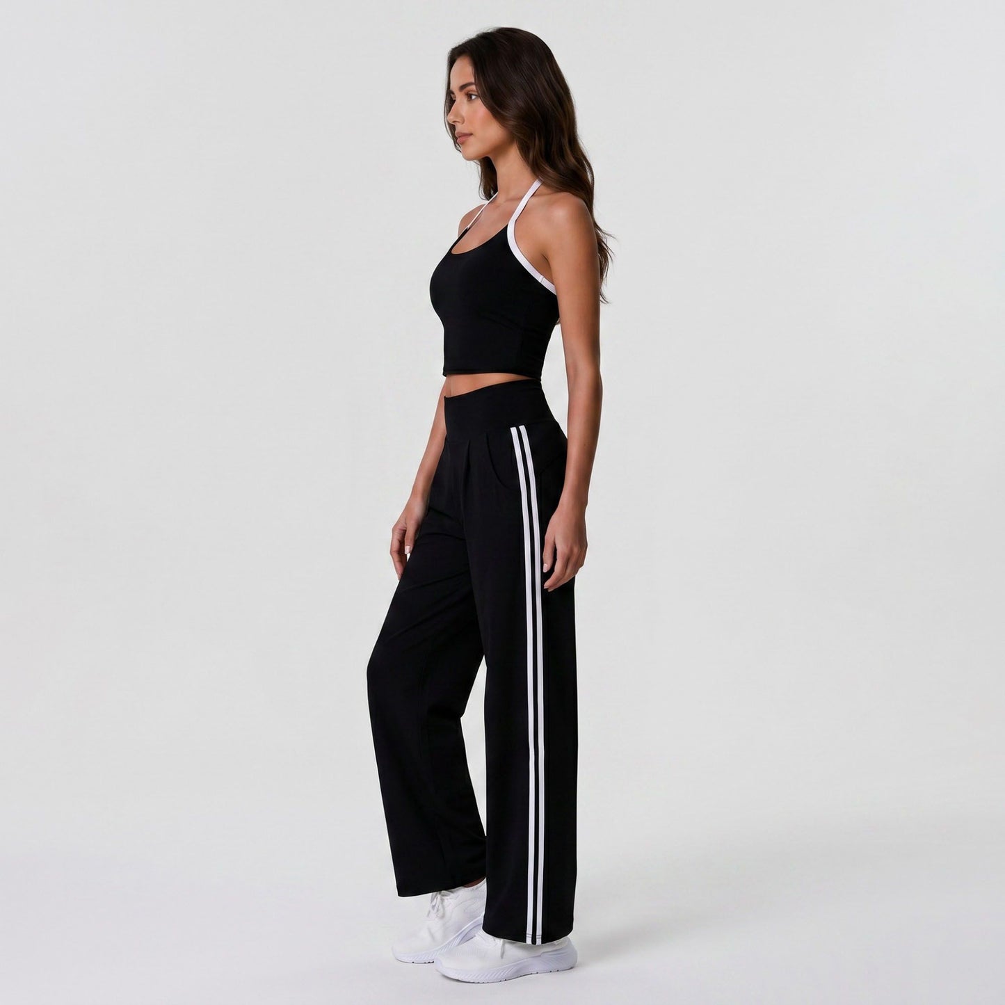 Padded Halter Sports Bra Tank Top Contrast Trim Workout Yoga Crop Top