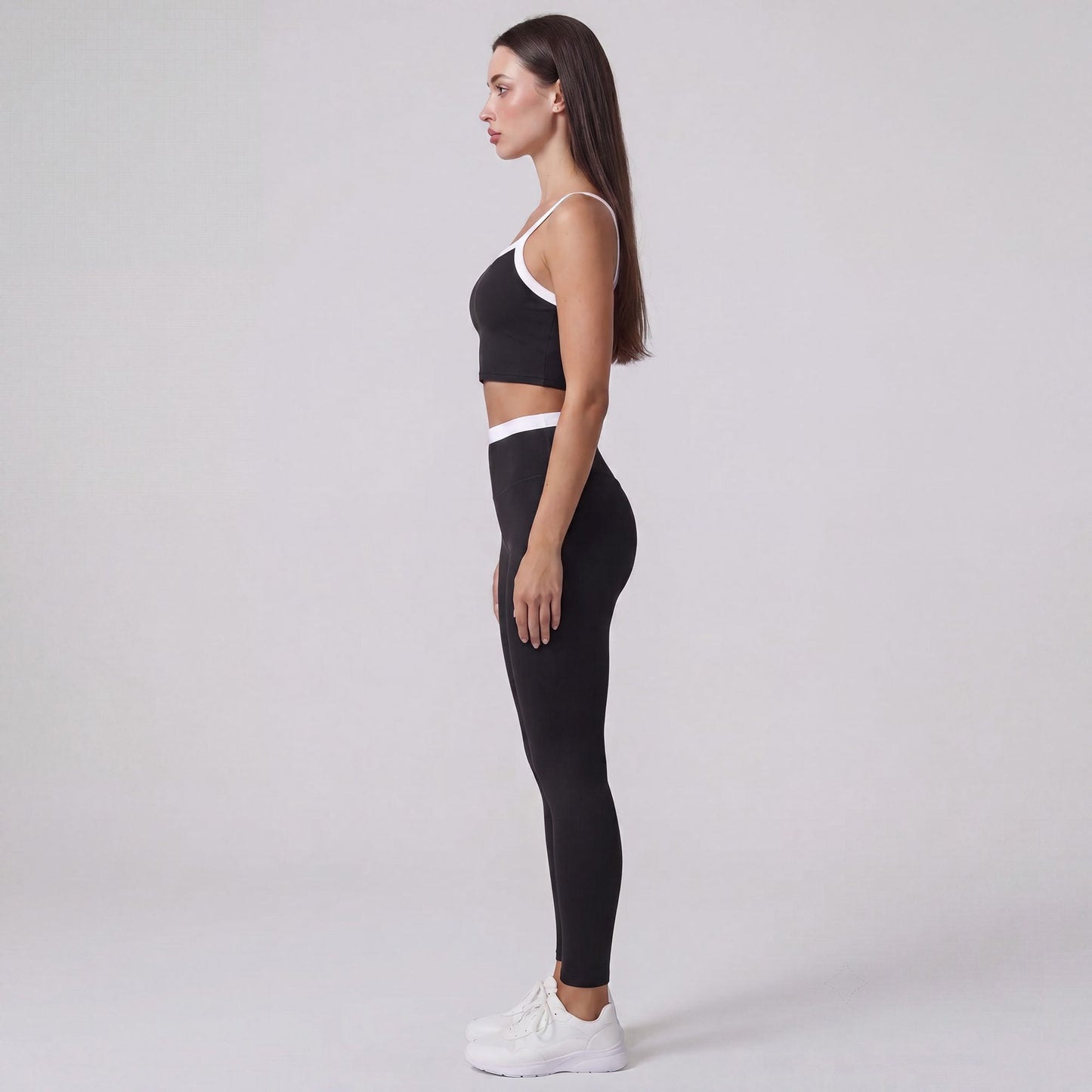 High Waist Contrast Waistband Full Length Active Leggings for Workouts and Everyday Wear