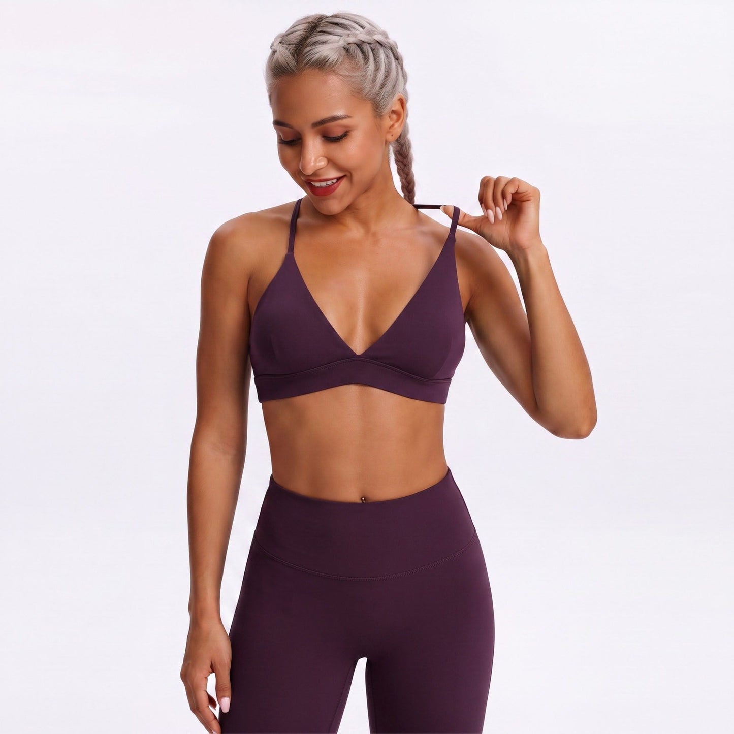 V Neck Cross Back Sports Bra Adjustable Strap Workout Top