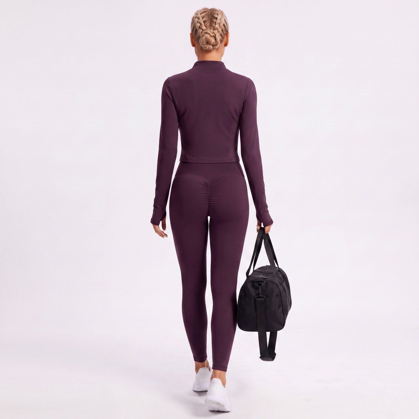 Cropped Full Zip Workout Jacket with Thumbholes