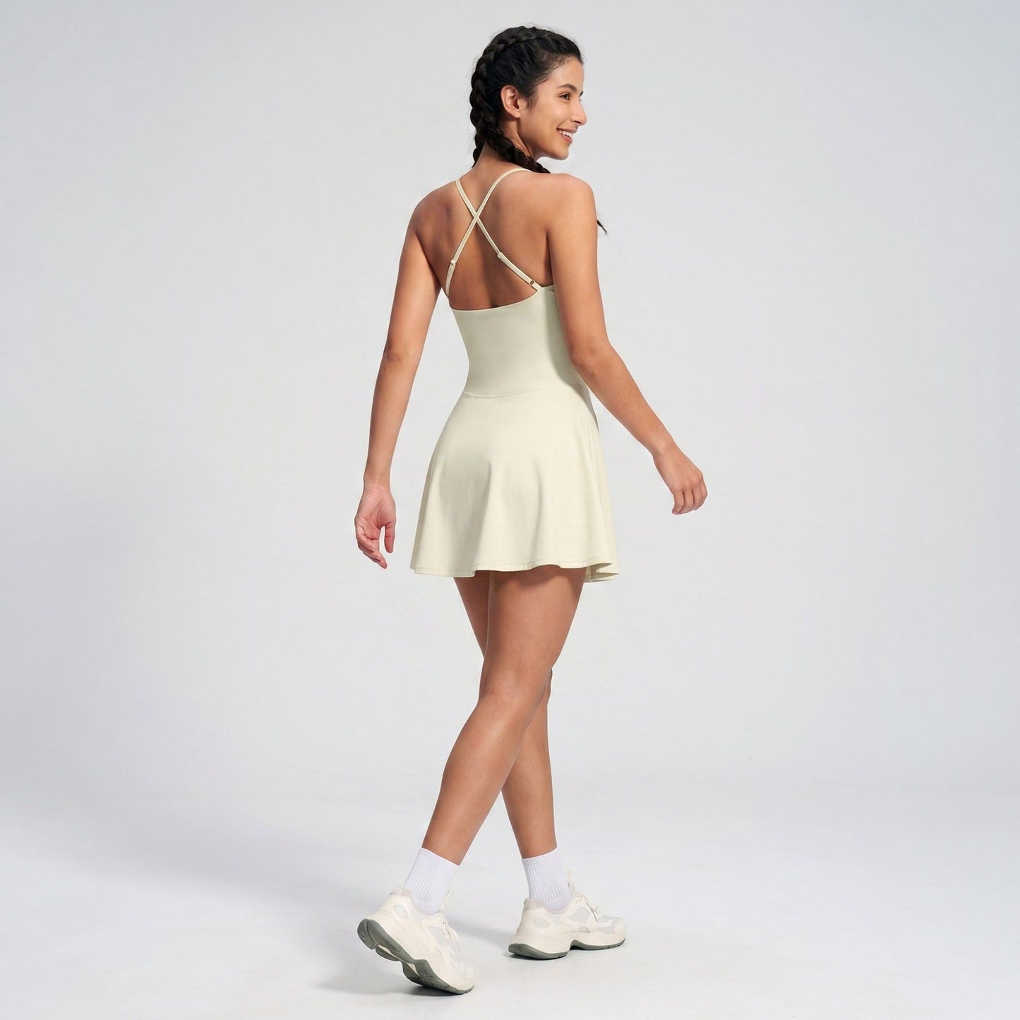 Cami Strap Active Dress Scoop Neck Flared Skirt Workout Yoga Tennis Dress