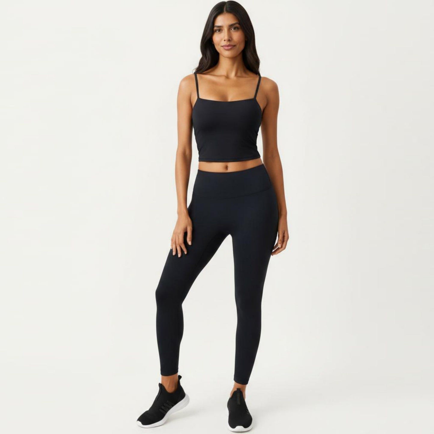 Longline Cami Sports Bra with Adjustable Straps and Straight Neckline