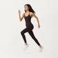 Scoop Neck Full-Length Activewear Bodysuit with Spaghetti Straps