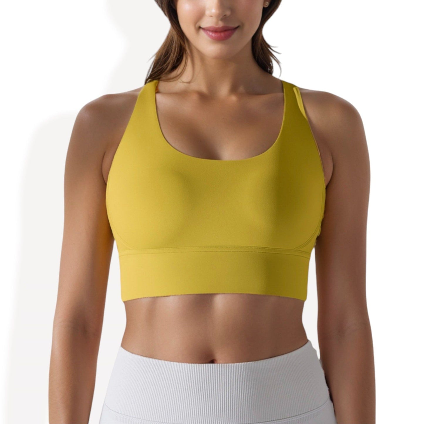 Scoop Neck Stretchy Cropped Banded Criss Cross Back Sports Bra