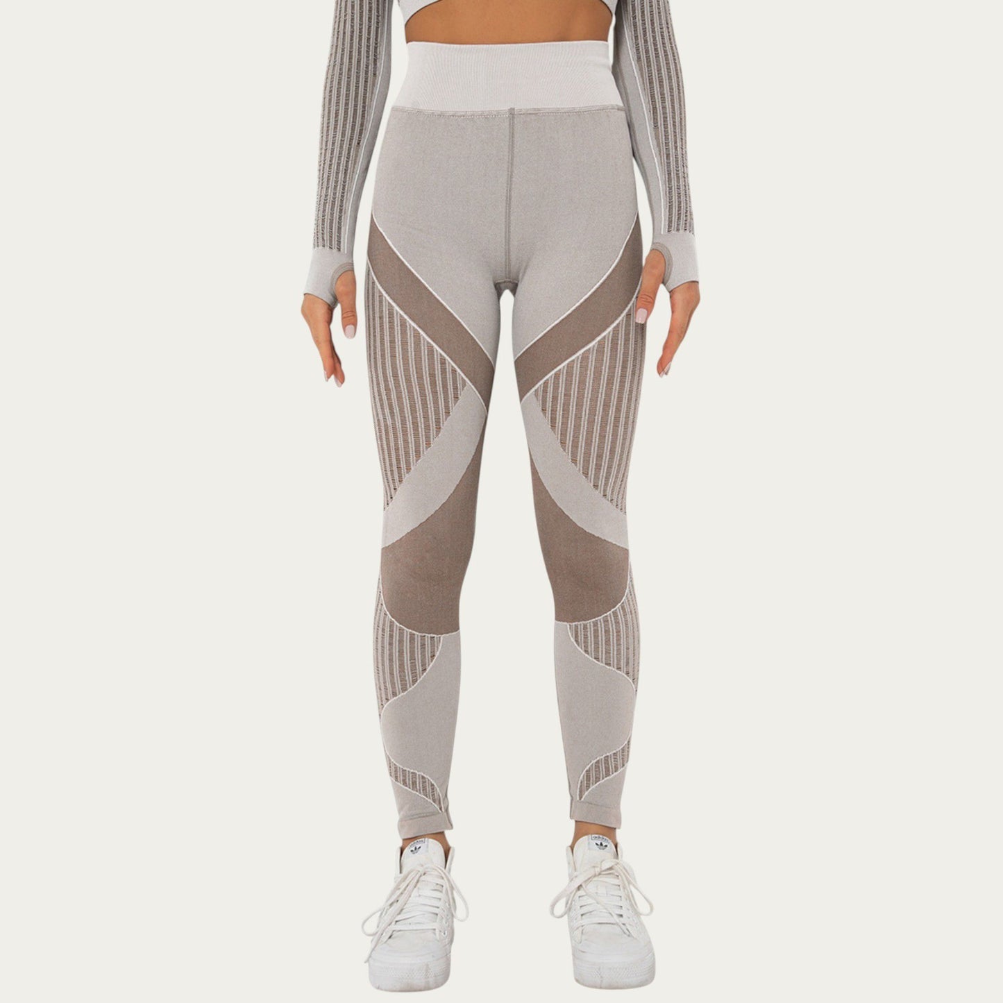 Seamless Patterned Leggings with Ribbed Details and Contouring Panels