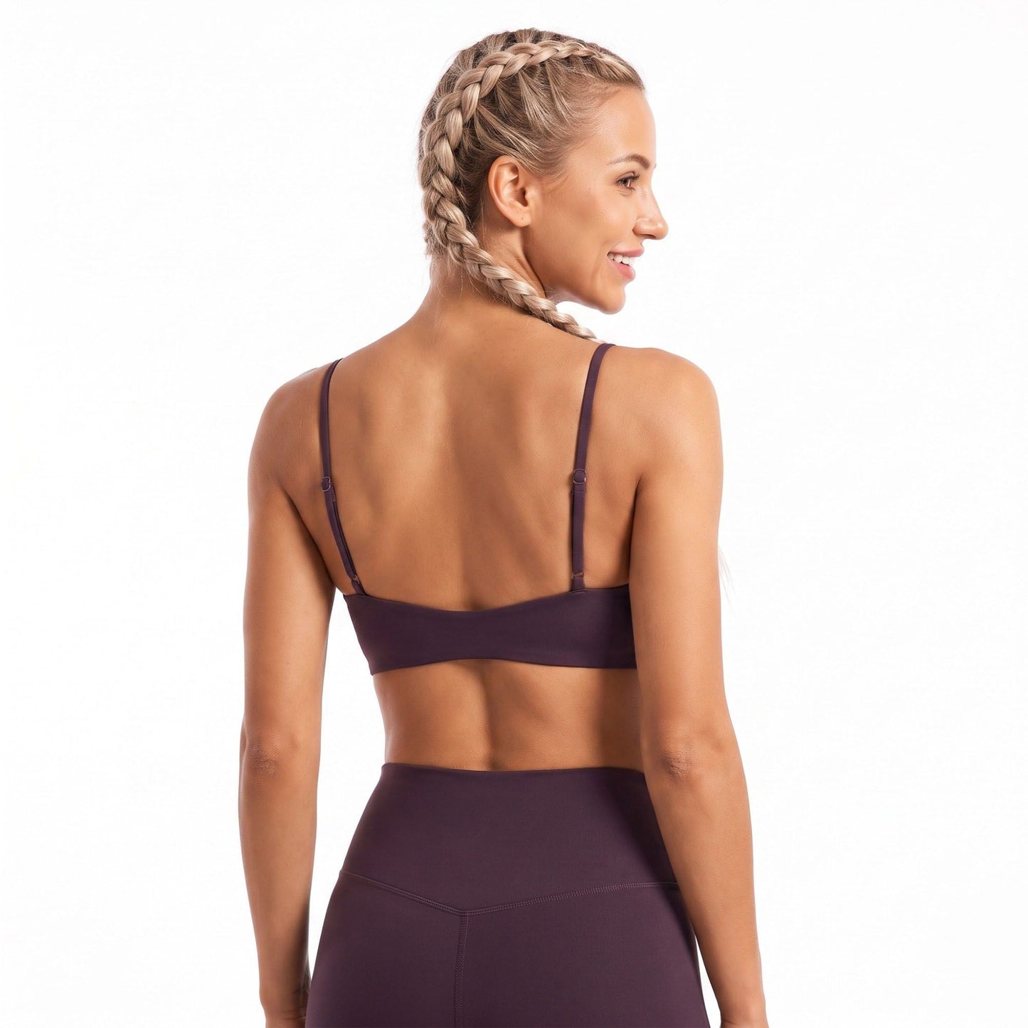 V Neck Sports Bra with Slim Straps Fitted Workout Top for Yoga Running Gym Training