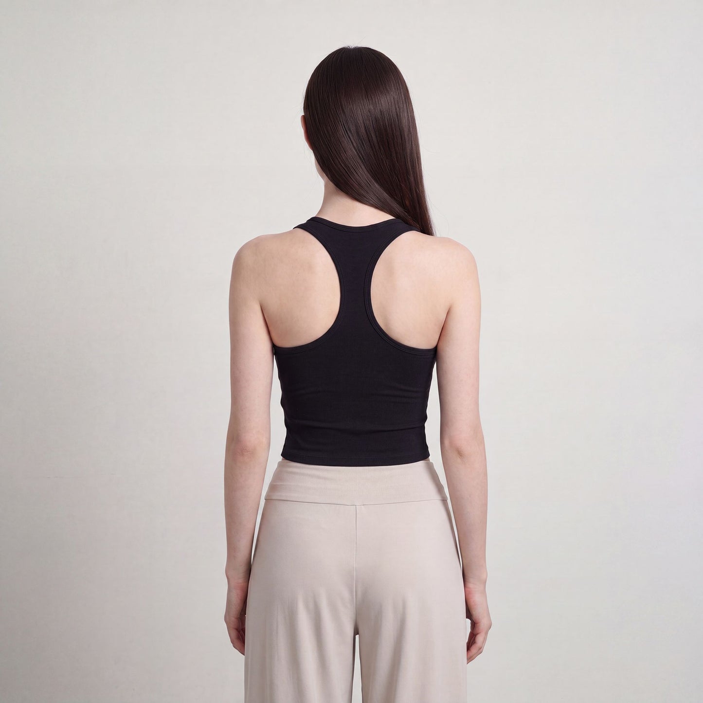 Sleeveless Yoga Tank Top with Built In Padding Scoop Neck Cutout Strap Detail and Fitted Activewear Silhouette