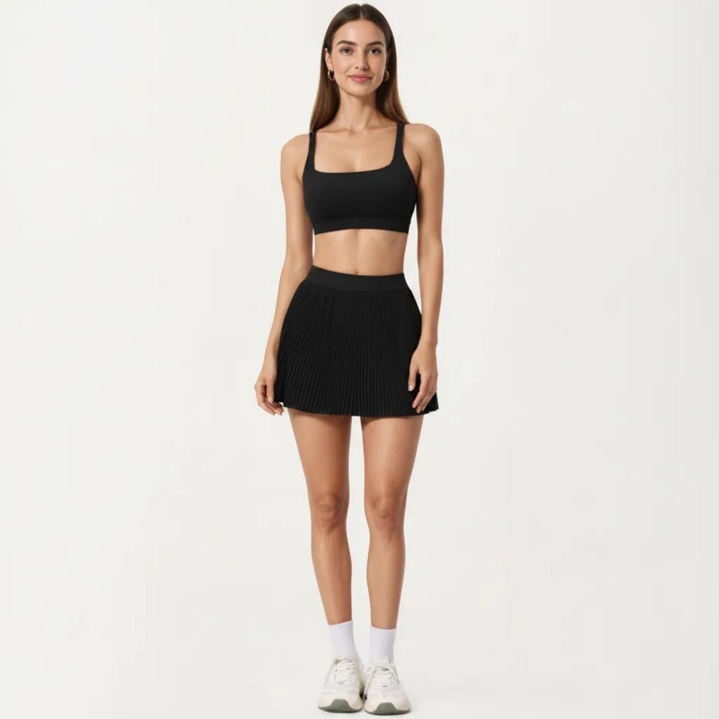 Pleated Athletic Skort with Built-In Shorts and Side Pocket