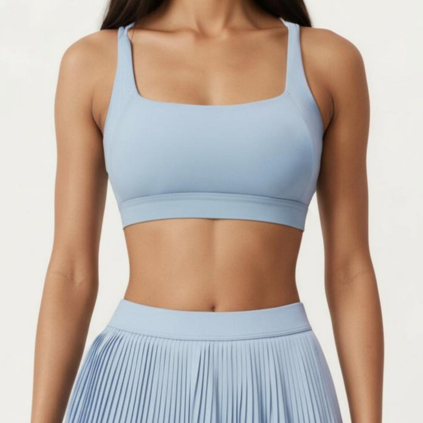 Crisscross Back Sports Bra with Square Neck and Smooth Stretch Fit