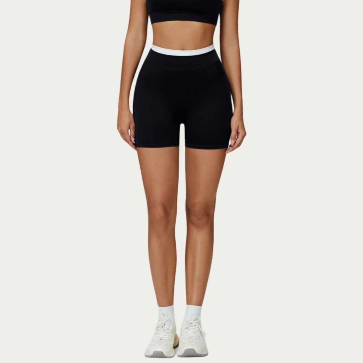 High Waist Biker Shorts with Smooth Stretch Fabric and Contrast Waistband