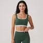 Padded Contrast Trim Sports Bra Tank Top Square Neck Workout Yoga Crop Top