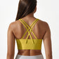 Scoop Neck Stretchy Cropped Banded Criss Cross Back Sports Bra