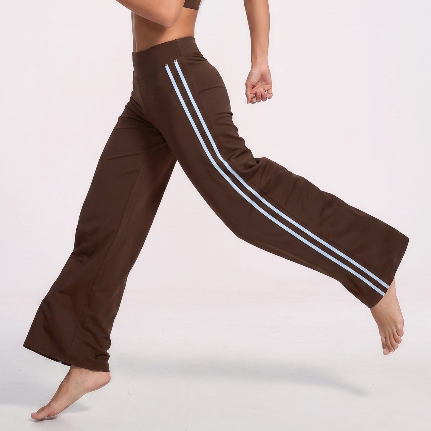 High Waist Wide Leg Workout Pants with Contrast Side Stripes