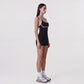 Sleeveless Active Romper with Built In Bra Halter Neck Contrast Trim and Fitted Shorts
