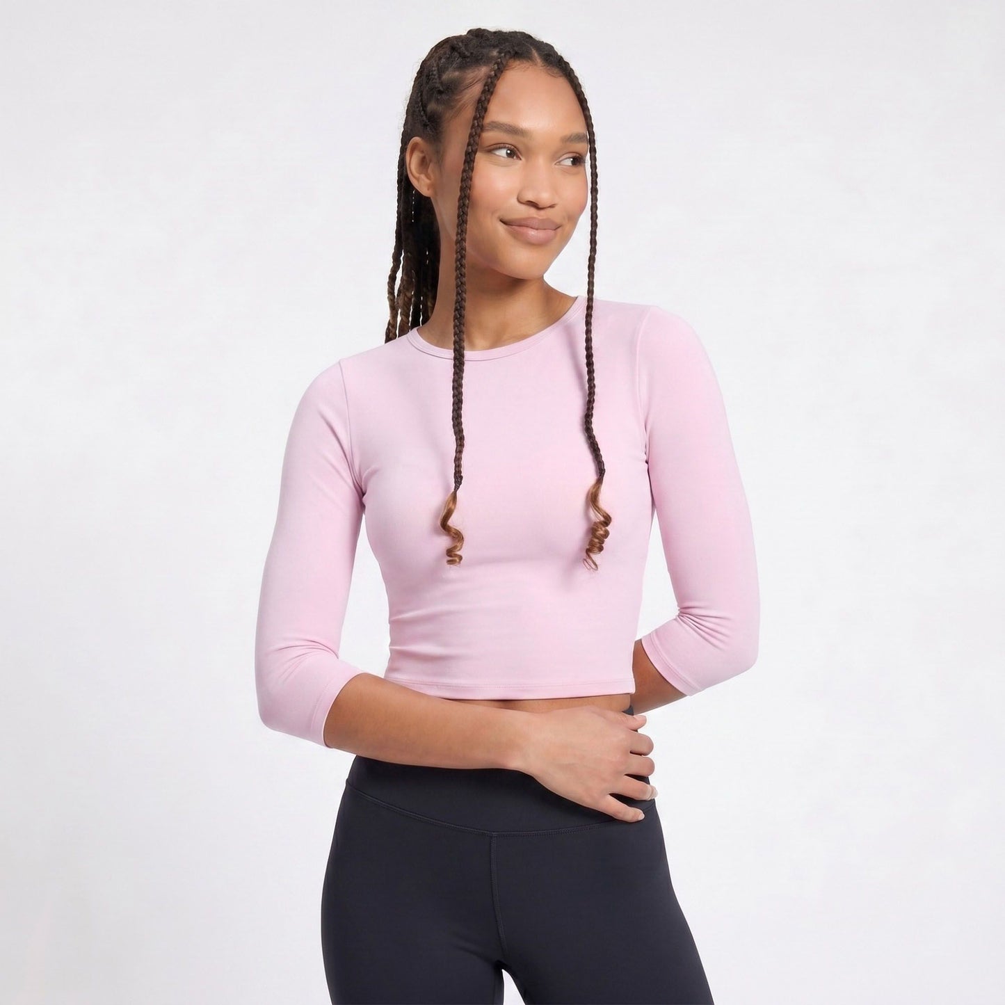 Elbow Sleeve Workout Top Crew Neck Fitted Crop Yoga Activewear Shirt