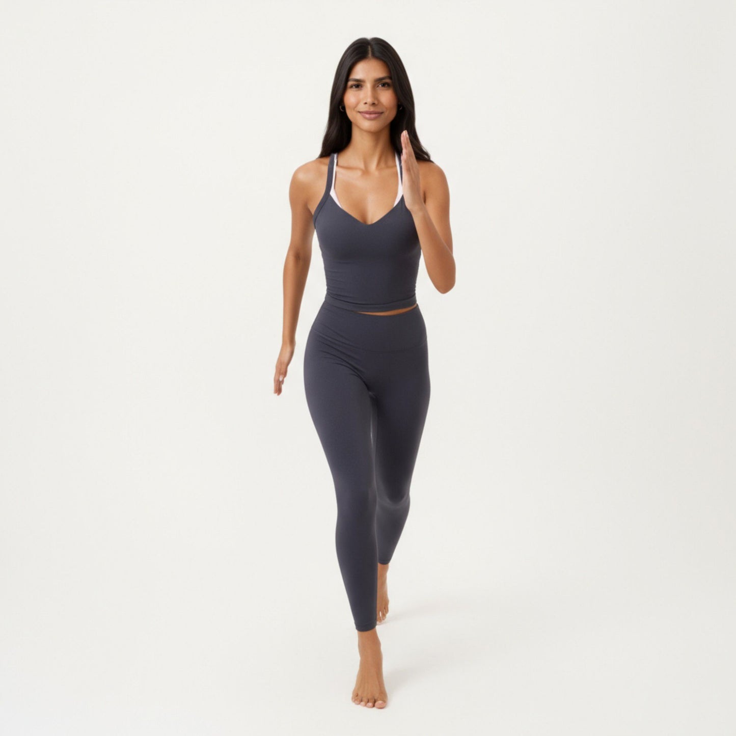 V-Neck Cropped Active Tank Top with Double Shoulder Straps