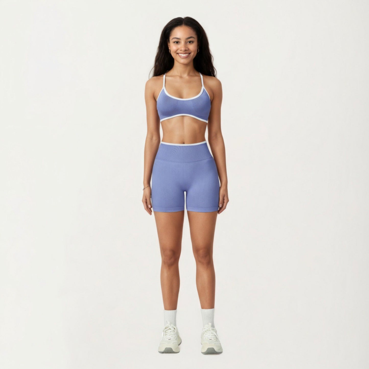 Contrast Trim Scoop Neck Sports Bra with Adjustable Spaghetti Straps