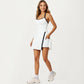 Athletic Dress with Racerback Top Built-In Shorts Contrast Trim Pleated Skirt
