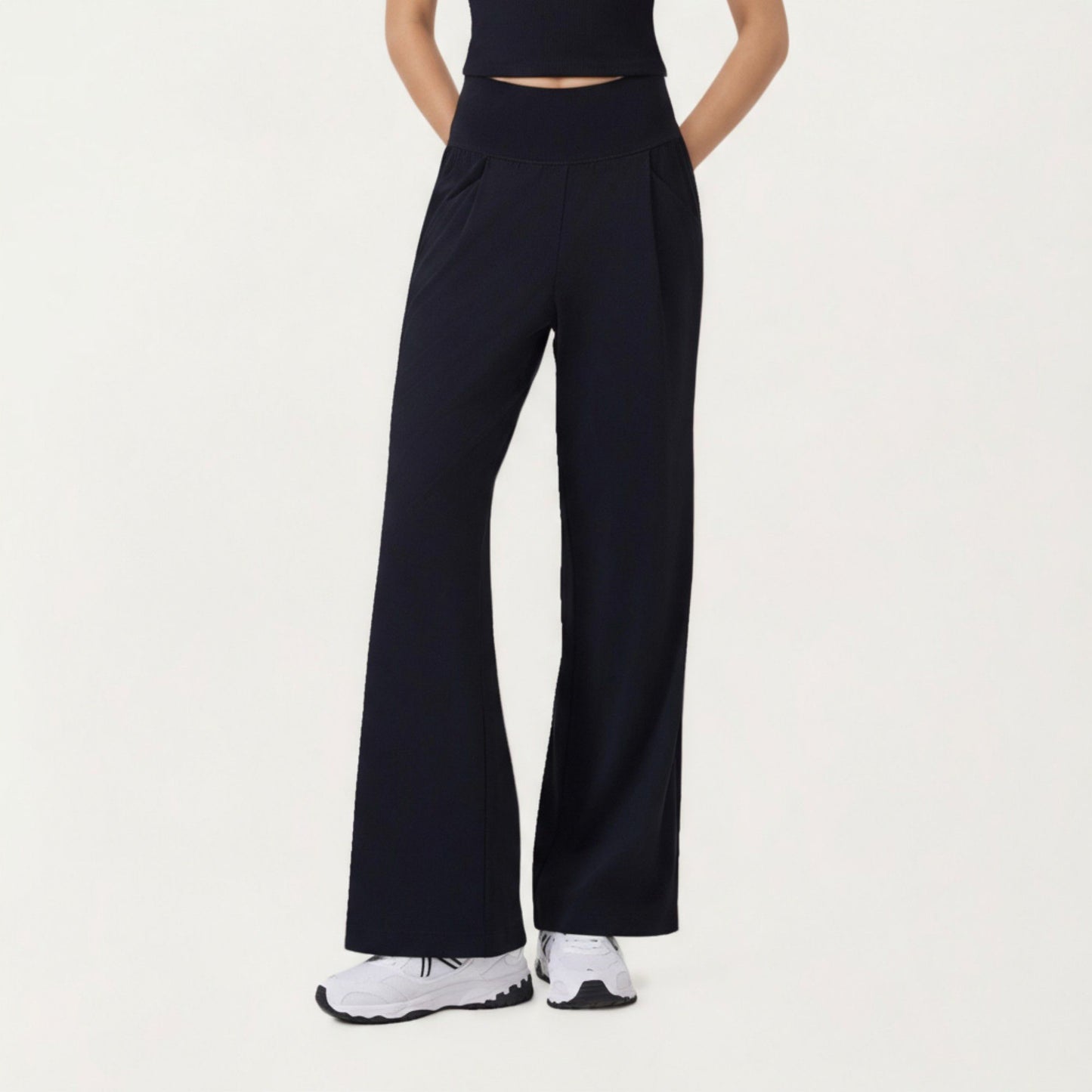 High Waist Wide Leg Sweatpants with Side Pockets and Smooth Stretch Fabric